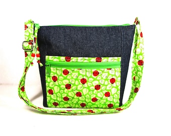 Denim Crossbody Bag: Handmade Fabric Purse with 10 Pockets