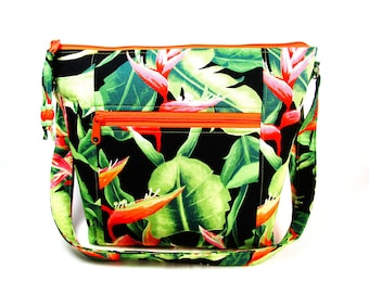 Tropical Cross Body Fabric Purse Easy Pull Zipper Washable Handmade Bags Built-in Key Clip Lightweight Handbags Fast Free Shipping US