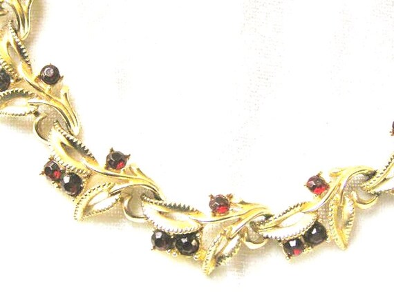 Deep Ruby and Scrolling Leaf Necklace Festive Vin… - image 3