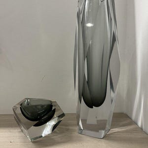 Vase and ashtray, faceted submerged Murano glass by Flavio Poli, Italy, 1960s