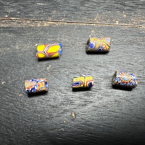5 Vintage Millefiori African Trade Beads – Rare Venetian Glass Cylinder Beads – Jewelry Supplies