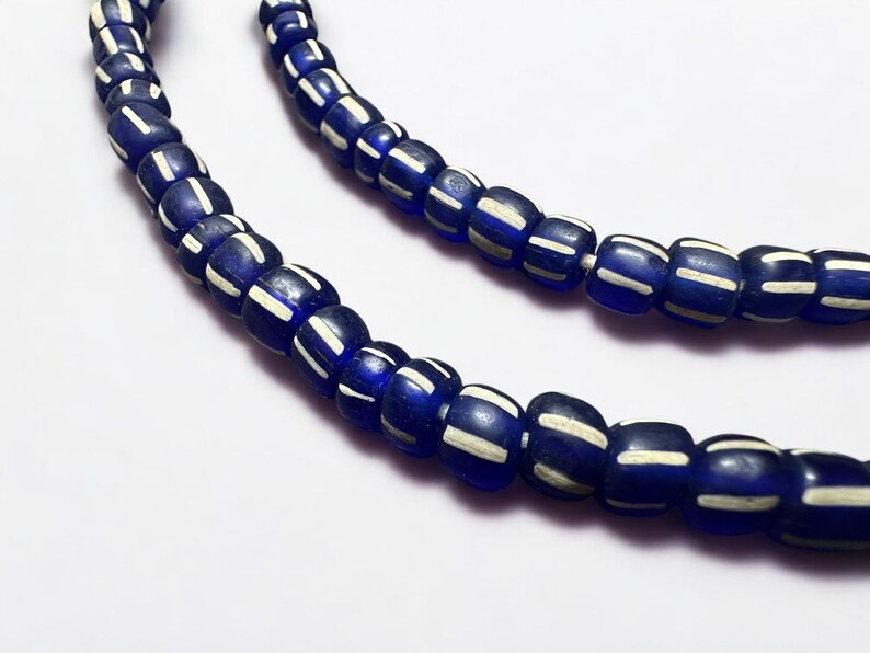 Striped Java Glass Beads Navy Blue and White Handmade Beads Jewelry Making Supplies image 3