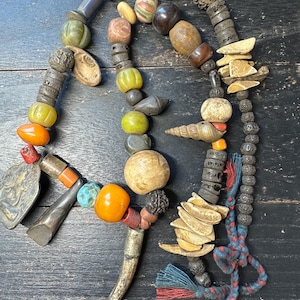 Himalayan Tribal Necklace: Bone, Rudraksha, Bagua Talisman