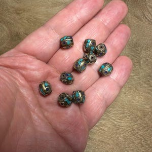 Nepal Beads Ethnic Designs Lapis Turquoise Inlaid on Brass, Tibetan Beads, Tribal Beads for Jewellery making