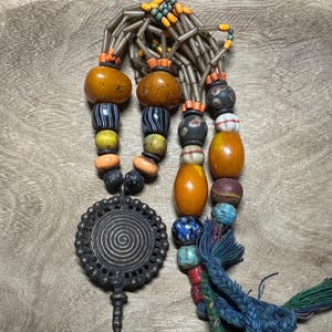 Nepal Tribal Necklace with Brass Spiral Pendant | Boho Ethnic Jewelry with Vintage Beads | Handmade Nepalese Statement Necklace