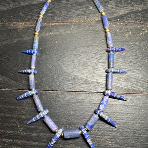 Unique Old Antique Natural Lapis Lazuli Necklace with Spikes – Handcrafted Tribal Jewelry from Afghanistan
