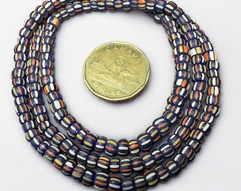 One strand Blue Java Glass Beads: Indonesian Striped Spacer Beads (5-6mm)