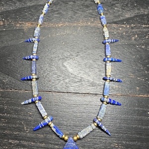 Unique Old Antique Natural Lapis Lazuli Necklace with Spikes – Handcrafted Tribal Jewelry from Afghanistan