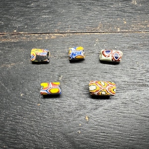 Set of 5 Old Millefiori Trade Beads – Venetian African Glass Cylinder Beads for Crafts & Jewelry Making