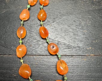 Natural Carnelian Necklace with Nepal Brass Accents – Handmade Tribal Ethnic Jewelry