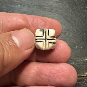 Hand-Carved Conch Shell Bead with Turquoise Inlay | Tibetan Mala Spacer Bead | Natural Shell Bead | Tribal Ethnic Jewelry Supply