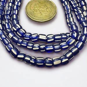 Striped Java Glass Beads Navy Blue and White Handmade Beads Jewelry Making Supplies image 2