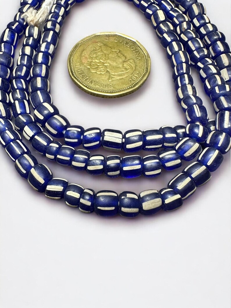 Striped Java Glass Beads Navy Blue and White Handmade Beads Jewelry Making Supplies image 2