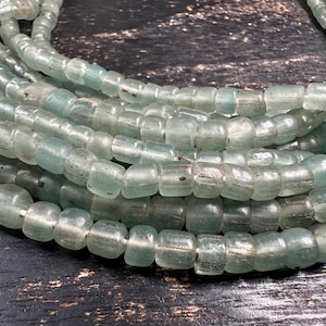 Vintage Java Glass Beads Strand, 26” Pale Aqua Green Glass Beads, Rustic Indonesian Trade Beads, Handmade Jewelry Making Supplies(Y0996)