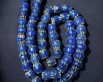 Vintage blue chevron glass beads necklace,Nepal beads,Trade beads