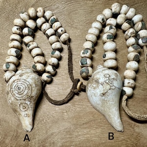 Inlaid Naga Conch Shell Mala Beads with Chank Shell Pendant – Natural Shell Prayer Beads from Nepal – Yoga, Meditation,Jewelry Making