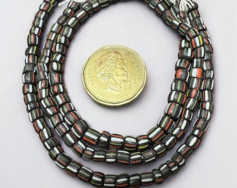 One strand Java Glass Beads: Indonesian Striped Spacer Beads for Jewelry