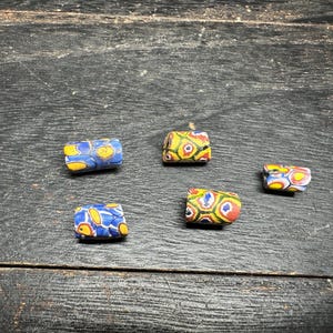 5 Pics Antique Millefiori Glass Beads – Venetian African Trade Beads – Rare Cylinder Beads for Jewelry Making & Crafts