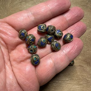 Tibetan Tribal Lapis and Turquoise Inlaid Beads, Nepal Beads Handcrafted for Jewellery making