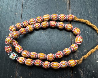Handmade Nepal Chevron Glass Beads Strand, 21 Inches, 11-12mm, Colorful Tribal Trade Beads, Vintage Inspired Necklace DIY Jewelry Supplies