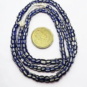 Striped Java Glass Beads  Navy Blue and White Handmade Beads  Jewelry Making Supplies
