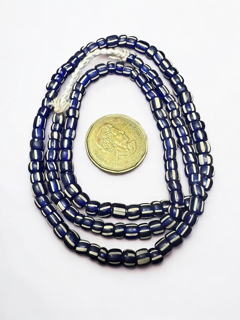 Striped Java Glass Beads Navy Blue and White Handmade Beads Jewelry Making Supplies image 1