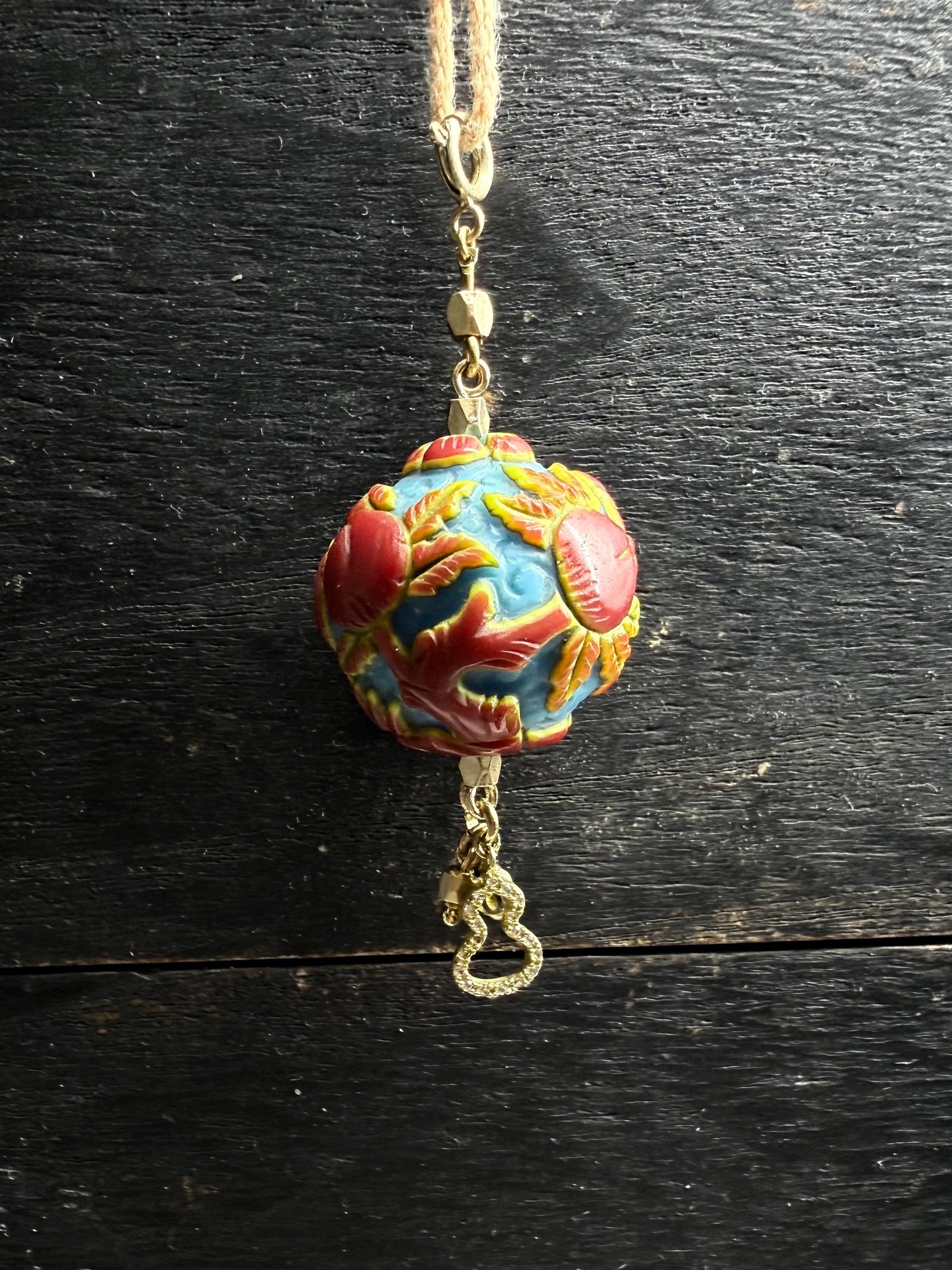 Vintage Peking Carved Glass Beads –  Lampwork Beads with Floral & Animal Designs