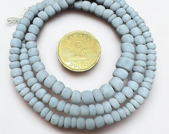 One strand Light Blue Java Glass Beads: Indonesian Striped Spacer Beads