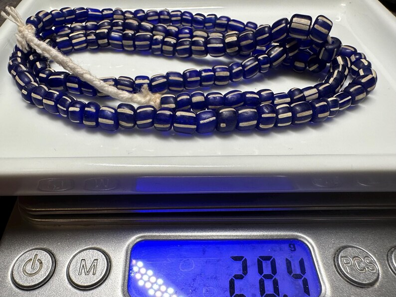 Striped Java Glass Beads Navy Blue and White Handmade Beads Jewelry Making Supplies image 4