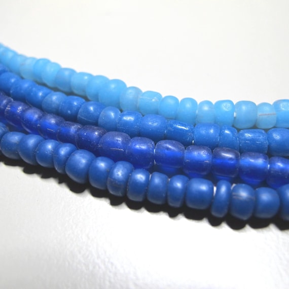 Blue Java Glass Beads: Recycled African Trade Sty… - image 1