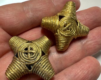 One pair African Brass Bi-cone Metal Beads from Ghana