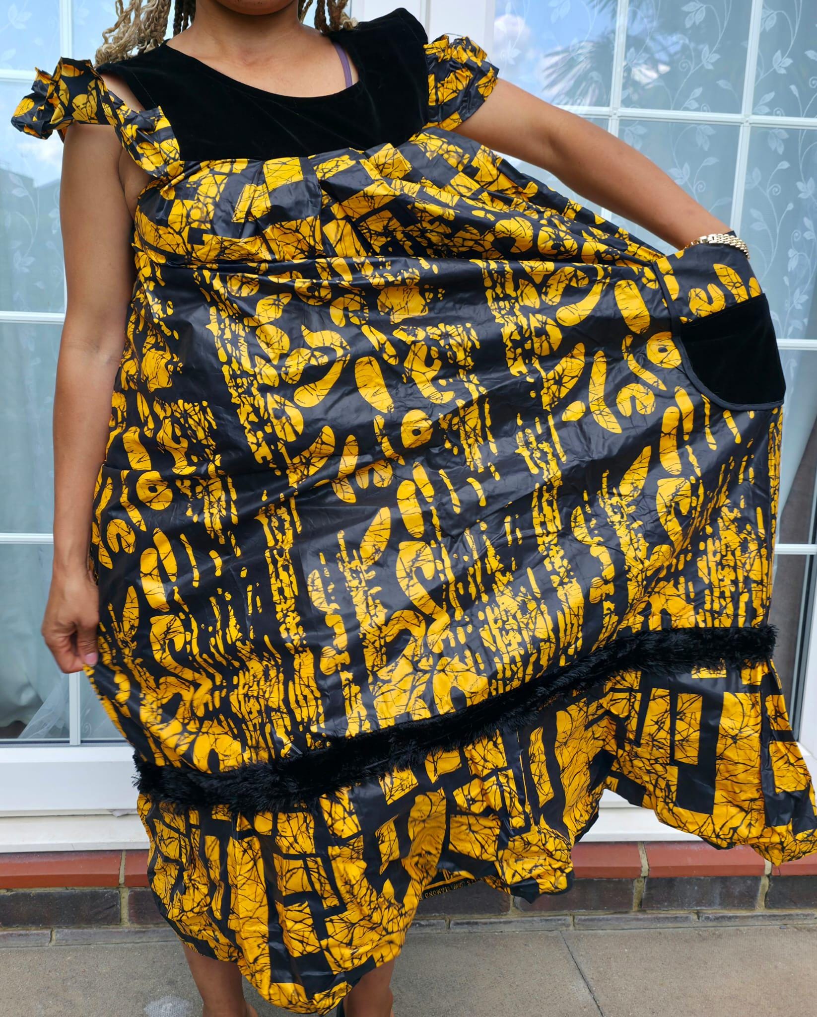 yellow and black plus size dress Thorn & Fable Yellow Sunflower Empire Midi Dress Plus Size