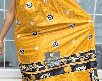 Black & Yellow African Print Maxi Dress bold Tribal Motif  Handmade Cultural Wear