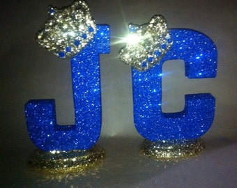 Sparkle letter with crown.  Royal themed decoration for party decorations, photo props, baby showers, table numbers, princess and prince