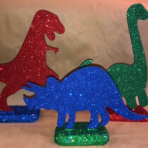 One sparkling dinosaur centerpiece, in any color. Approximately 11”