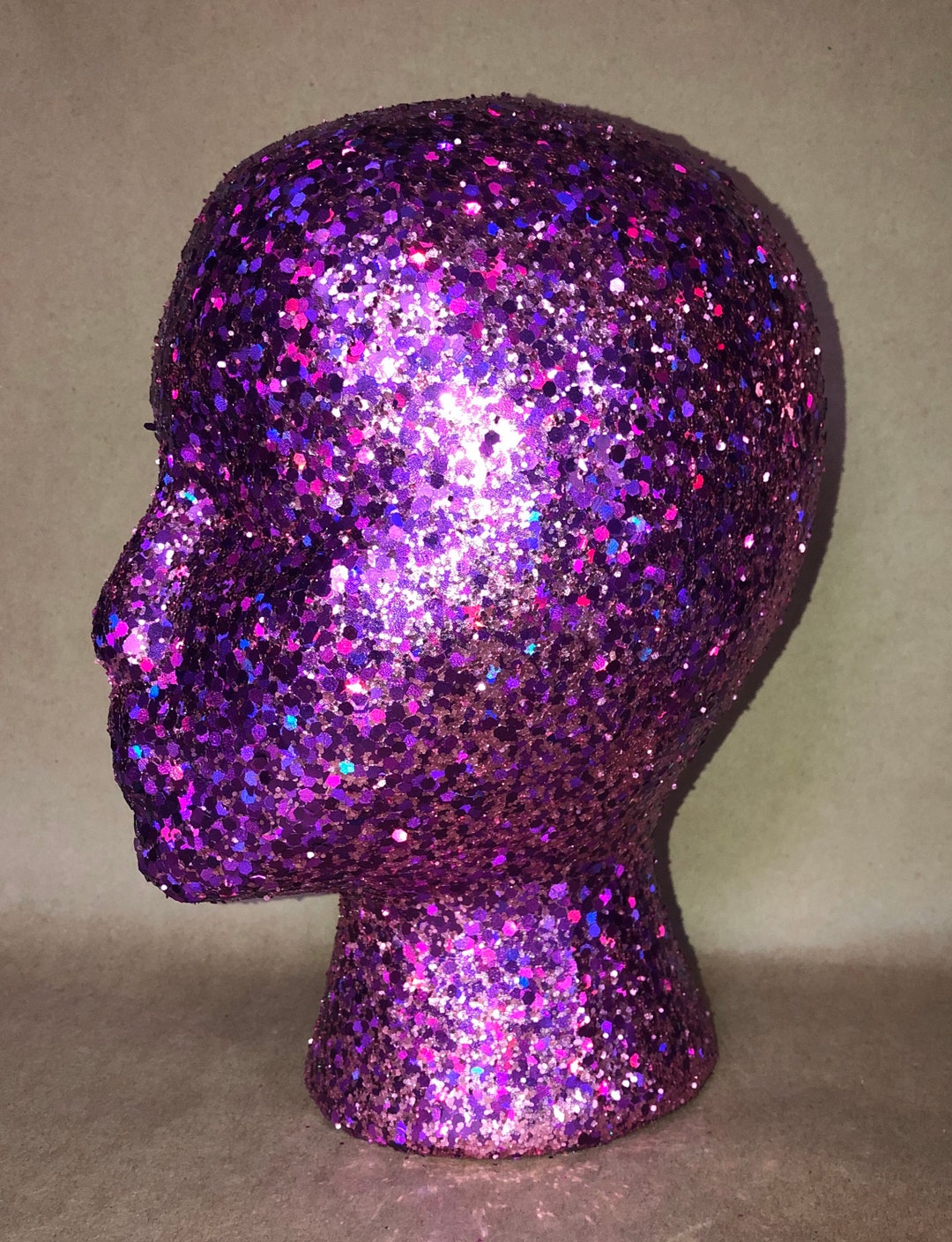 Glitter and Sparkle Wig Head for Decorative Purposes, Holding Wigs, or