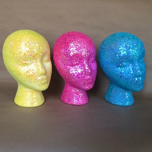 Glitter and Sparkle wig head for decorative purposes, holding wigs, or salon decorations.  Any color you&#39;d like. Dopamine