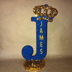 Sparkle letters with crown.  Royal themed decoration for party decorations, photo props, baby showers, table numbers, princess and prince