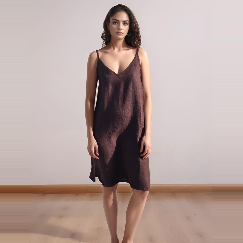 Linen Slip Midi Dress, Casual Summer Dress for Women, Simple Flax Outfit, Linen Beach Dress, Minimalist Linen Dress