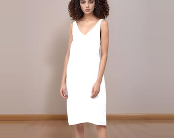 White Linen Cut Out Dress, Sleeveless Midi Summer Outfit with Back Detail, Elegant Linen Dress, Vacation Look, Minimalist Linen Dress