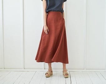 Ankle length linen skirt, Maxi linen skirt, Linen skirt with pockets, Linen maxi skirt, Long linen skirt, Minimalist Linen Skirt