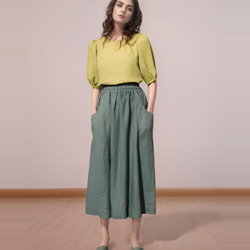 Linen Midi Skirt With Pockets, Elastic Waist Linen Skirt For Women, Minimalist Everyday Outfit, Wrap Linen Skirt, Minimalist Style