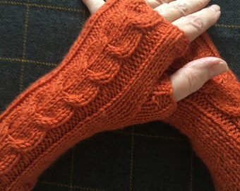 Recycled Eco Fashion Upcycled Winter Fall Spring Orange Arm Warmers Cream Lace Accents