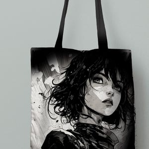 Manga Street Art Tote Bag, Urban Graphic Design Reusable Shopping Bag, Japanese Comic Book Art Print Purse, Anime Shoulder Bag, Otaku Gift.
