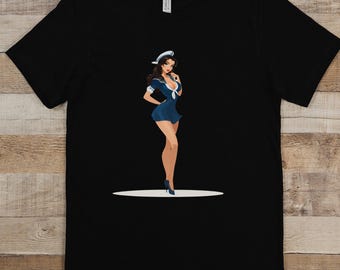 Maglietta grafica pin-up blu navy, regalo perfetto per lui o per lei, maglietta con design pin-up anime sexy, maglietta da ragazza blu navy, regalo per gli amanti degli anime.