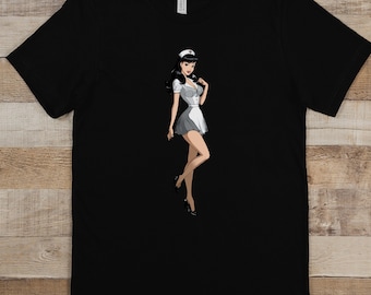 Camiseta con diseño gráfico de mucama francesa, gran regalo para él o ella, camiseta con diseño de pin-up de anime sexy, camiseta estética de los años 50, regalo para amantes del anime