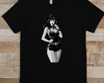 Süßes Cowgirl Pinup T-Shirt, tolles Geschenk für Sie und Ihn, sexy Anime Pin-Up Design T-Shirt, 1950er Jahre ästhetisches T-Shirt, Anime-Liebhaber-Geschenk