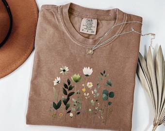 Camiseta botánica, camiseta de flores silvestres, camiseta de flores silvestres, camiseta floral estilo cottagecore, camiseta de naturaleza, camiseta de flores, camiseta de flores silvestres, regalo bohemio