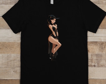 Maglietta grafica con pin-up strega seducente, ottimo regalo per lui o per lei, maglietta con design pin-up anime sexy, maglietta cottagecore scura, gif per amanti degli anime