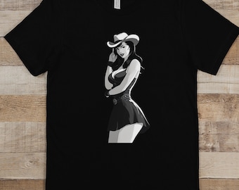 Heißes Cowgirl Pinup T-Shirt, großes Geschenk für Sie oder Ihn, sexy Anime Pin-Up-Design T-Shirt, 1950er Jahre ästhetisches T-Shirt, Anime-Liebhaber-Geschenk